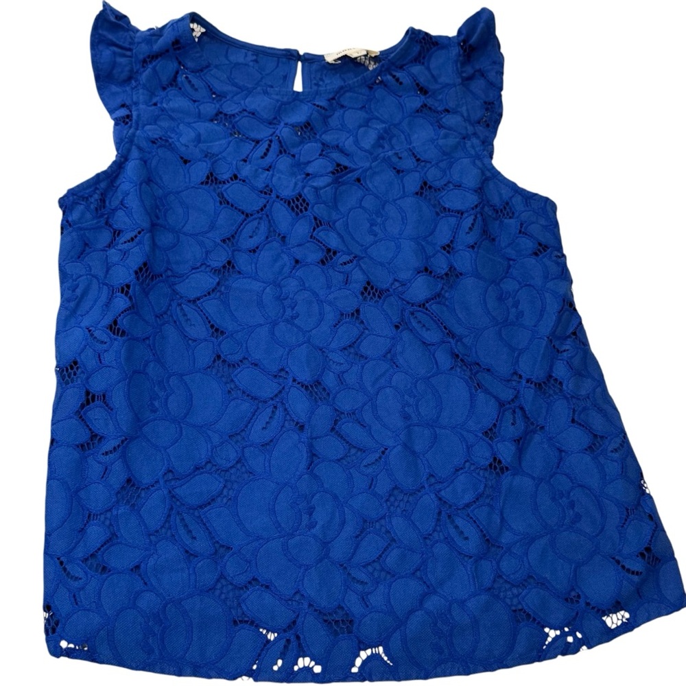 Monteau Elegant Blue Floral Lace Lined Top Size Large